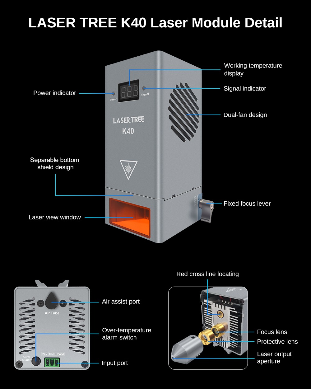Módulo laser azul K40 44w de a - Diode Laser Module avaliação e preço